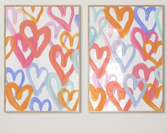 Heart WALL Prints, Orange and Pink Wall Prints, Orange and Pink Heart Prints, Girly Heart Prints, Trendy Orange and Pink Prints
