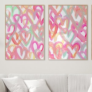 Digital Prints, Home Decor, Wall Prints, Heart Prints, Heart Art, Hearts, Wall Art, Nursery Wall Art, Bright Wall Art, Digital Art 2 Pieces