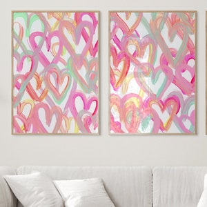 Digital Prints, Home Decor, Wall Prints, Heart Prints, Heart Art, Hearts, Wall Art, Nursery Wall Art, Bright Wall Art, Digital Art 2 Pieces