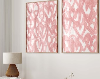 Light Pink Heart Prints, Light Pink Hearts Wall Prints, Girl Heart Room Art Prints, Pink Heart Print, Pastel Pink Hearts, Rose Pink Wall Art