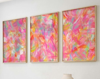 Hellrosa und Orange abstrakte Wanddrucke, Kunstdrucke für Mädchenwohnungen, Kunstdrucke für Mädchenkinderzimmer, Bunte Drucke für Mädchen 3er Set