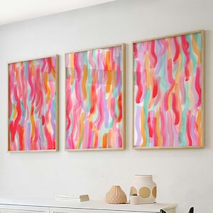 Colorful Wall Art Printable Bundle for Girls Room - Abstract Art Decor - Pink and Orange Prints - Vibrant- Set of 3 Colorful Wall Art Prints