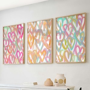 Colorful Heart Art Set for Girls Bedroom - Set of 3 Prints - Heart Art Bundle - Set of 3 Colorful Digital Prints - Bright Heart Trio