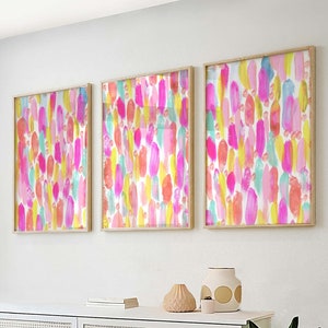 Girly Bedroom Decor - Colorful Pink Prints Trio - Bright Girls Room Art ...