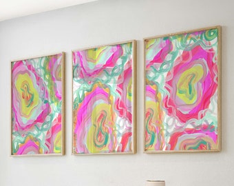 NEW Bright and Colorful Pink and Green Prints, Pink and Green Playroom Prints, Pink and Green Room Art, Set of 3 Green and Pink Prints