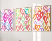 Whimsical Heart Prints Set - Rainbow Bright Wall Art for Girl's Room - Bright Heart Prints Bundle - Whimsical Art for Girls' Room Decor