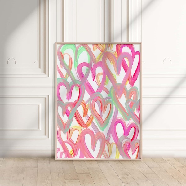 Bright Digital Prints, Girly Pink Wall Prints, Pink Heart Prints, Bright Wall Art, Pink Nursery Wall Art,  Pink Girl Room Prints