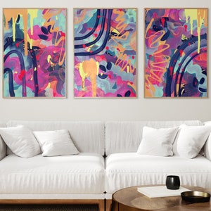 Colorful Girly Abstract Wall Art Trio - Whimsical Prints for a Vibrant Girl&#39;s Room - Trendy Bright Wall Art Prints for a Colorful Girls Room
