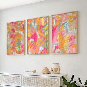 Lot de 3 impressions numériques vibrantes en orange vif et bleu rose - parfait pour la chambre de petite fille - décoration murale girly - art coloré imprimable