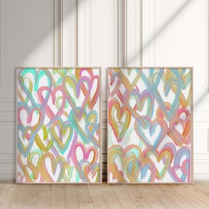 Nursery Heart Prints, Pastel Heart Prints, Heart Art, Hearts, Wall Art, Nursery Wall Art, Bright Wall Art, Digital Art 2 Pieces