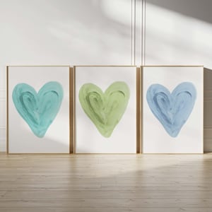 Set of 3 Watercolor Hearts Prints - Girls Bedroom Decor - Girls Room Decor Set of 3 Printable Downloads - Heart Trio Prints - Blue Wall Art