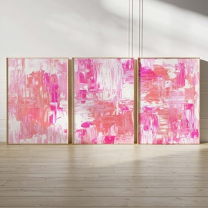 Art mural rose fuchsia, lot de 3 impressions | Lot de 3 impressions roses | Imprimés rose clair | Ensemble d'impressions abstraites roses | Ensemble d'affiches roses | Posters roses