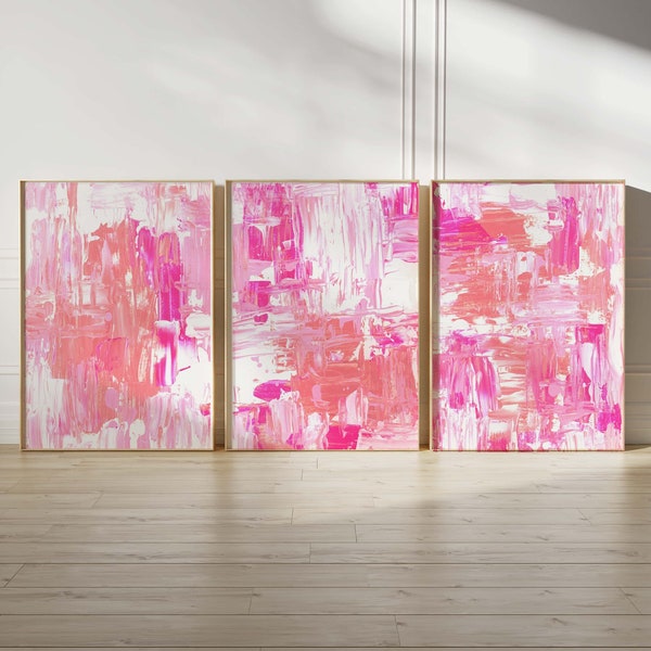 Hot Pink Wall Art Set Of 3 Prints | Set of 3 Pink Prints | Light Pink Prints | Pink abstract Print Set | Pink Poster Set | Pink Posters