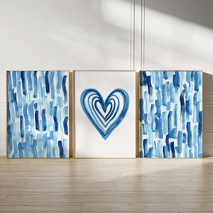 Navy Heart Poster Set van 3, Navy Heart Prints, 3 Blue Posters, Navy Wall Posters Printable, Navy Heart Print, Navy Wall Prints voor speelkamer