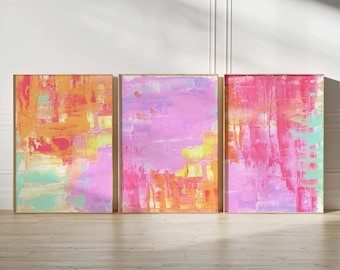 Helle rosa orange Aquarelle, bunte Wand Kunst druckbare 3, orange und rosa Druck, hellrosa hellorange hellblaue 3 Plakate