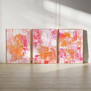 Conjunto de arte de pared naranja rosa de 3 impresiones / Conjunto de 3 impresiones de naranja rosa / Conjunto de impresión abstracta de naranja rosa / Conjunto de carteles rosas / Carteles de naranja rosa