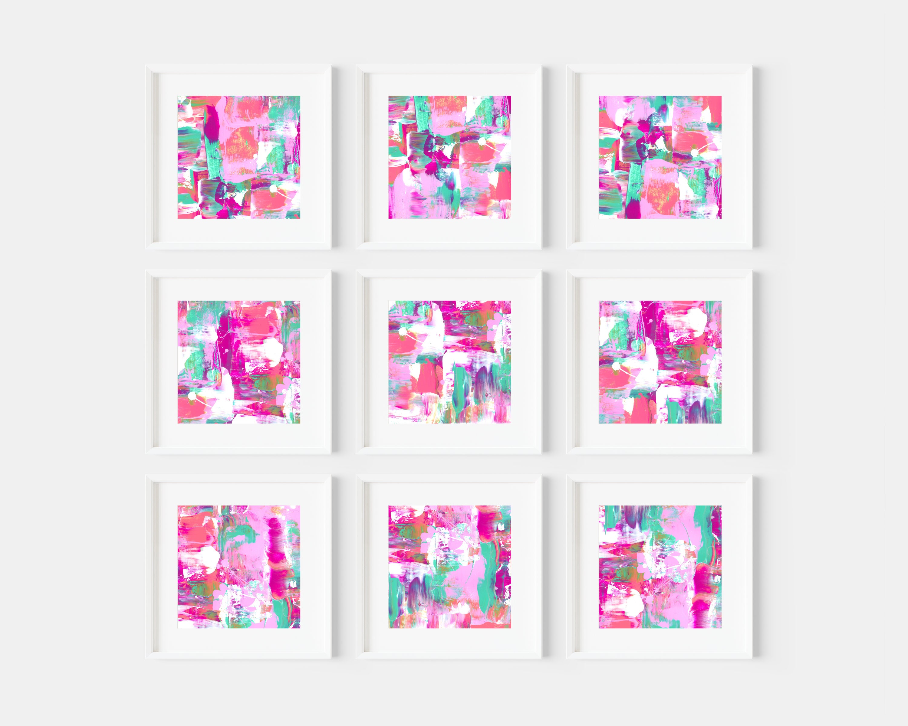 Whimsical 9 Square Collage Printable - Pink and Blue Abstract Art for ...