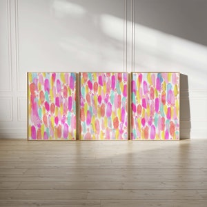Girly Bedroom Decor - Colorful Pink Prints Trio - Bright Girls Room Art ...