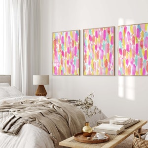 Girly Bedroom Decor - Colorful Pink Prints Trio - Bright Girls Room Art ...