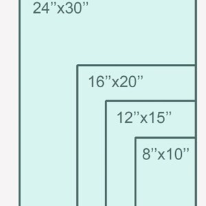 May include: A diagram showing different sizes of rectangular frames with a 4:5 ratio. The largest frame is 24 inches by 30 inches, the next is 16 inches by 20 inches, then 12 inches by 15 inches, and the smallest is 8 inches by 10 inches.