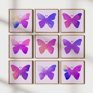 Set of 9 lavender purple butterfly print - Girls bedroom decor - Butterfly art prints - nursery decor - Butterfly wall art printable