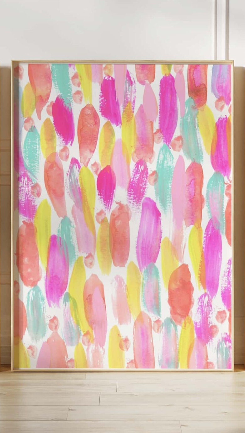 Girly Bedroom Decor - Colorful Pink Prints Trio - Bright Girls Room Art ...