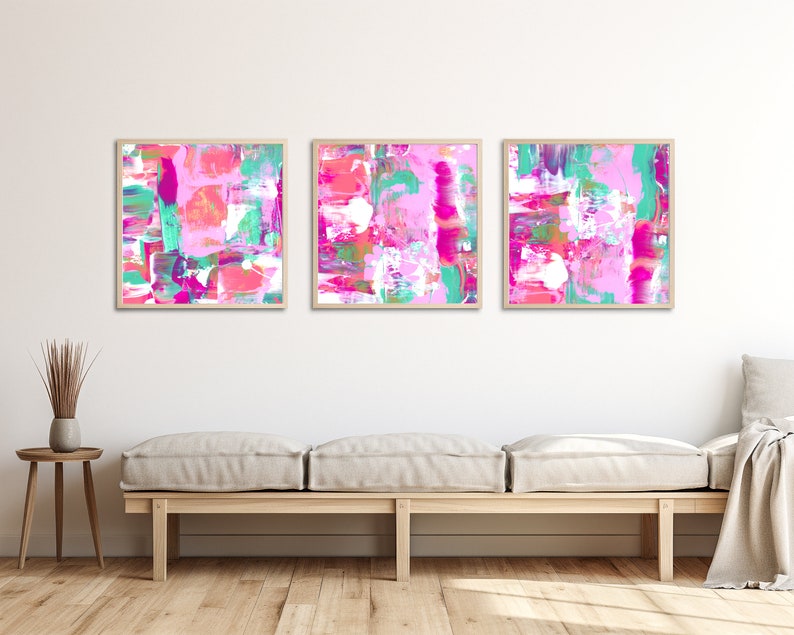 Whimsical 9 Square Collage Printable - Pink and Blue Abstract Art for ...