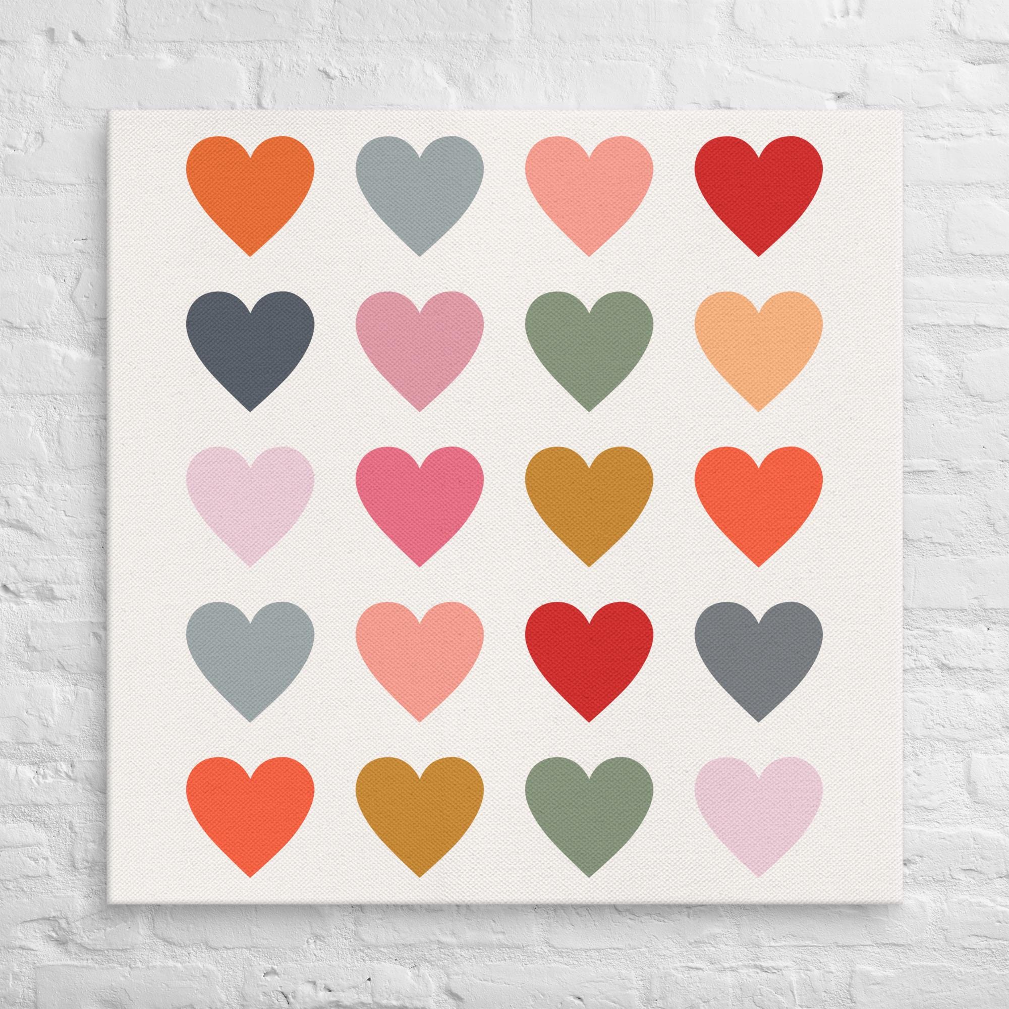 Bright Heart for Playroom Nursery or Child Room, Heart Art Canvas, Colorful Heart Art, Multi Colored Hearts, Girly Heart Canvas