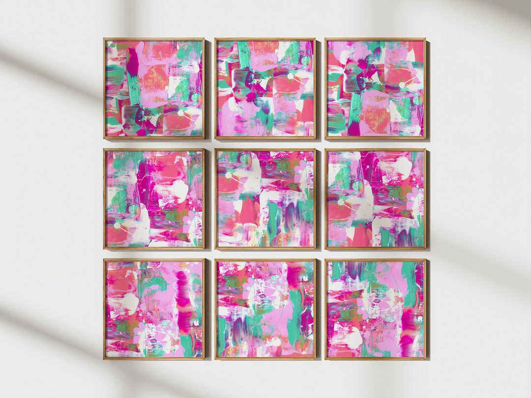 Whimsical 9 Square Collage Printable - Pink and Blue Abstract Art for ...