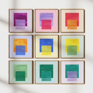 Set di 9 stampe d'arte geometriche, arte a blocchi di colore, stampe colorate, arte murale stampabile, poster colorati, set da parete per gallerie, arte moderna