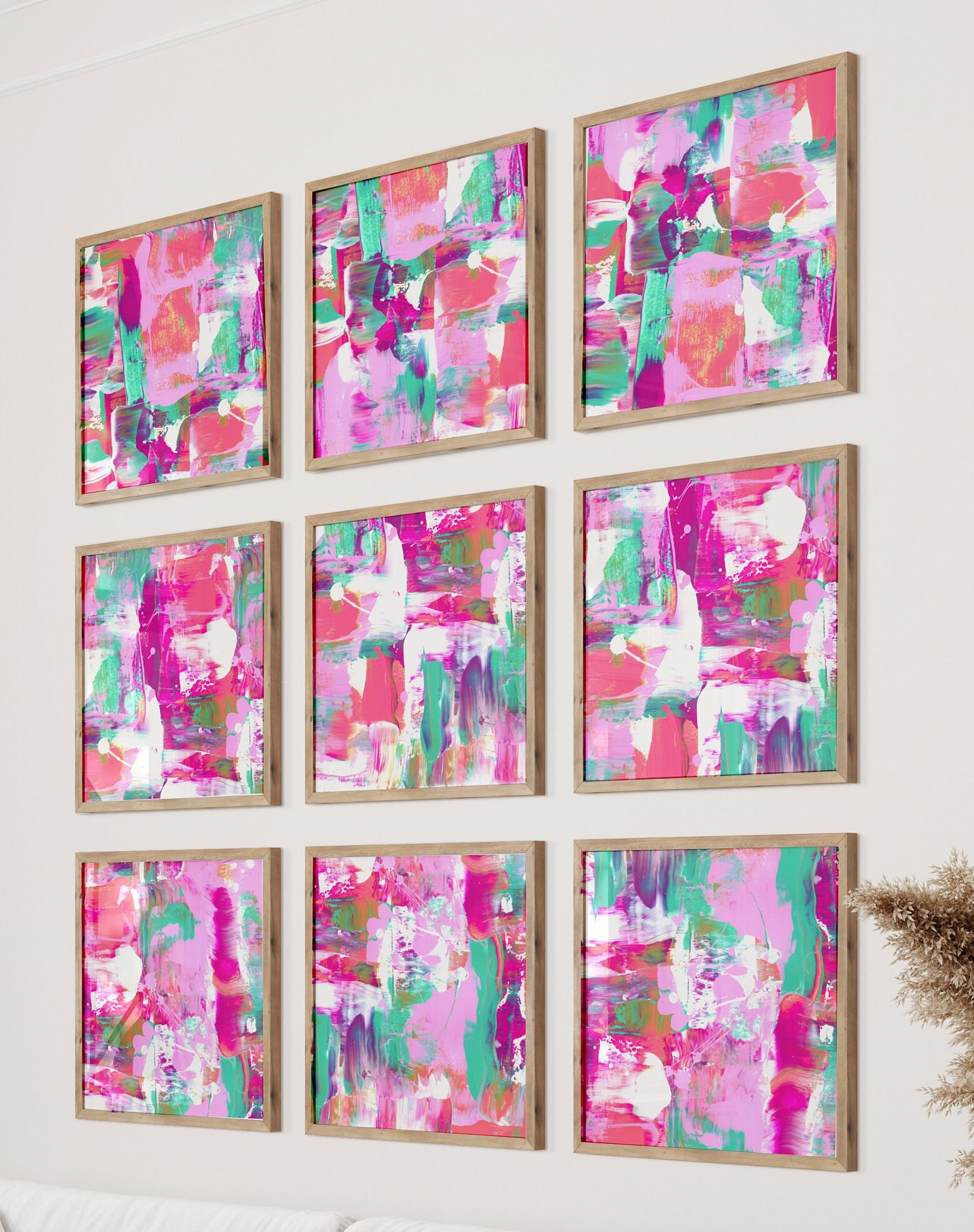 Whimsical 9 Square Collage Printable - Pink and Blue Abstract Art for ...