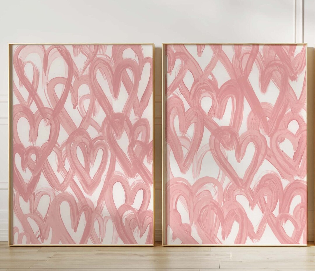 Light Pink Heart Prints, Light Pink Hearts Wall Prints, Girl Heart Room