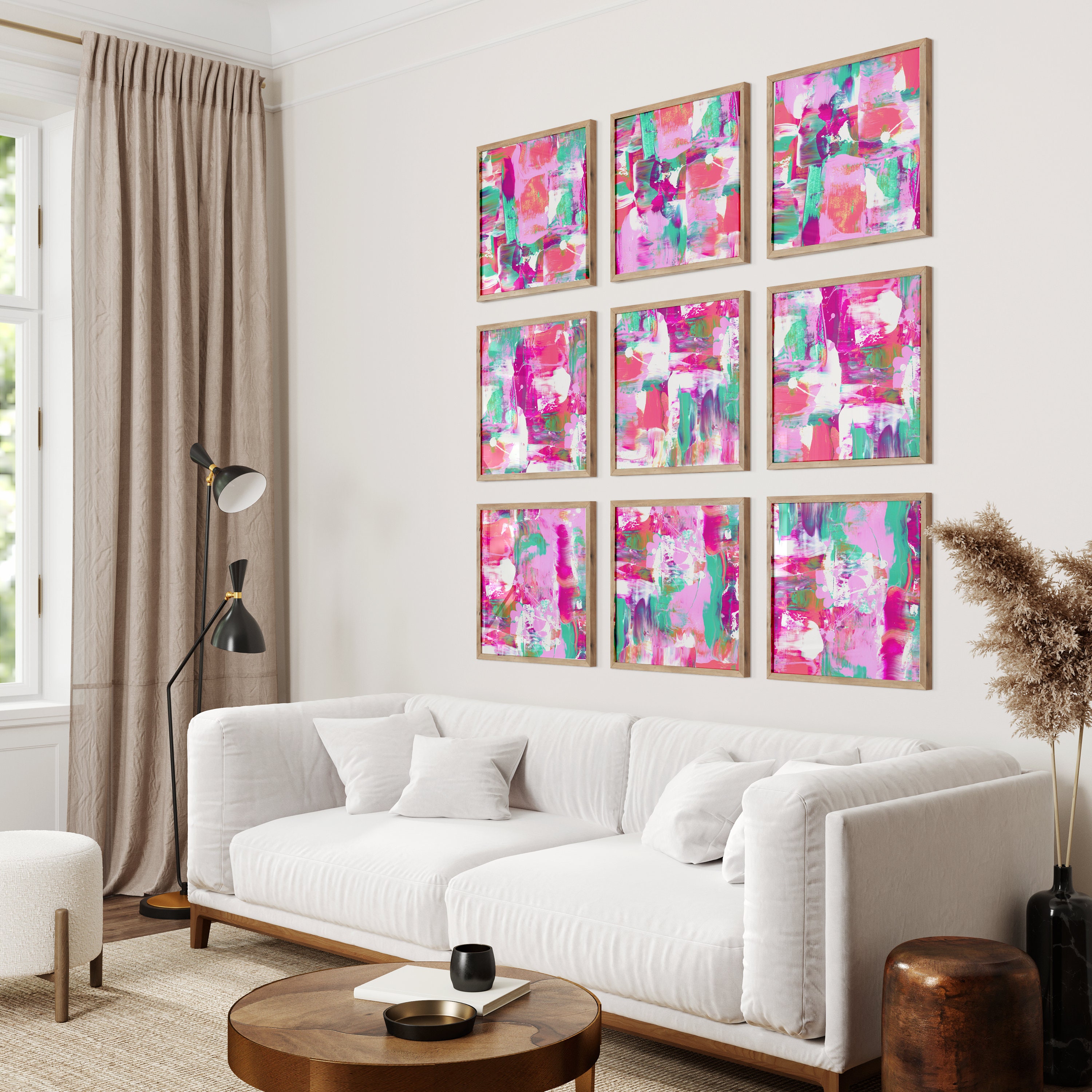 Whimsical 9 Square Collage Printable - Pink and Blue Abstract Art for ...