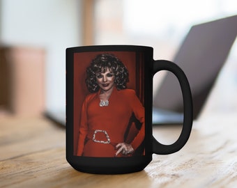 Joan Collins, Black Mug 15oz, 80s Nostalgia, Drink & Barware, Kitchen and Dining, Home and Living