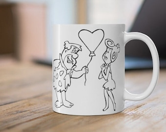 Fred & Wilma Flintstone, Ceramic Mug 11oz, 60s Nostalgia, Yabba Dabba Doo, Drinkware, Barware