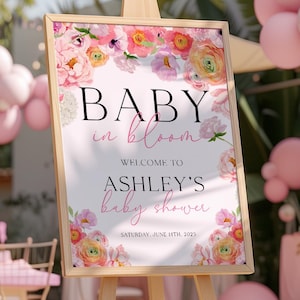 Baby in Bloom Welcome Sign, Baby in Bloom Baby Shower Sign, Wildflower Baby Shower Welcome Sign, Pink Floral Baby Girl Baby Shower Decor