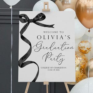 Black Bow Graduation Sign, Bow Graduation Party Welcome Sign, Coquette Graduation Welcome Sign, Class of 2025 Decorations, Grad Party Poster