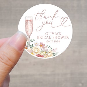 Stickers douche nuptiale pétales et prosecco, étiquettes de remerciement douche nuptiale, étiquettes personnalisées douche nuptiale, Stickers cadeaux nuptiales, shower de mariage