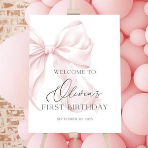 Pink Bow 'ONE' High Chair Banner | First Birthday Decor For Girls, Photo Prop