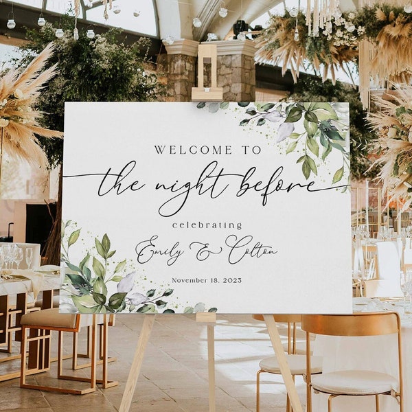 The Night Before Rehearsal Dinner Welcome Sign, Wedding Rehearsal Dinner Sign, Greenery Rehearsal Dinner Sign, Eucalyptus Rehearsal Poster