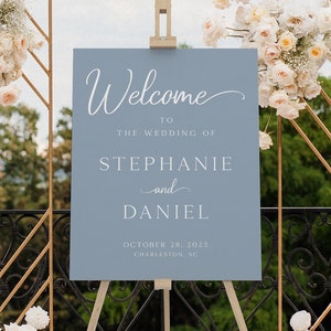 Dusty Blue Welcome Sign, Minimalist Wedding Sign, Dusty Blue Wedding Welcome Sign, Custom Wedding Sign Printed, Personalized Wedding Decor