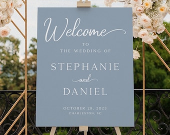 Dusty Blue Welcome Sign, Minimalist Wedding Sign, Dusty Blue Wedding Welcome Sign, Custom Wedding Sign Printed, Personalized Wedding Decor