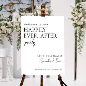 Happily Ever After Party Sign, Minimalist Wedding Welcome Sign, Wedding Reception Welcome Sign, Custom Wedding Decor, Printed Wedding Signs