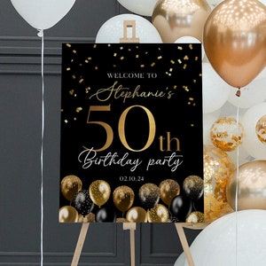 Birthday Welcome Sign, Black and Gold Birthday Sign, Custom Birthday Sign, Any Age, 50th Birthday Sign, Black and Gold Welcome Sign Poster