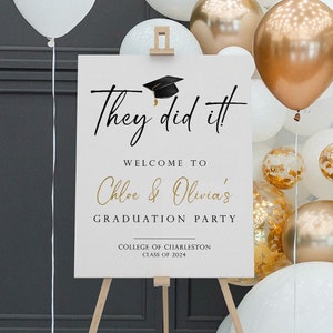 Graduation Party Welcome Sign, Custom Graduation Welcome Sign, Twins Joint Graduation Party Sign, They Did It Graduation Decorations 2024