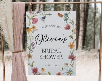 Bridal Shower Welcome Sign, Wildflower Bridal Shower Welcome Sign, Floral Welcome Sign, Bridal Shower Decorations, Custom Bridal Shower Sign