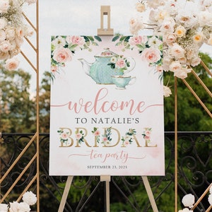 Bridal Tea Party Welcome Sign, Bridal Shower Welcome Sign, Tea Party Bridal Shower Sign, Pink Bridal Shower Decor, Custom Bridal Shower Sign