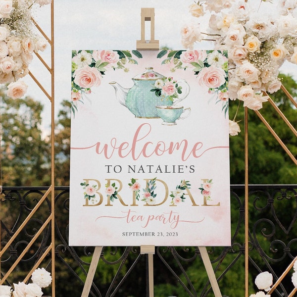 Bridal Tea Party Welcome Sign, Bridal Shower Welcome Sign, Tea Party Bridal Shower Sign, Pink Bridal Shower Decor, Custom Bridal Shower Sign