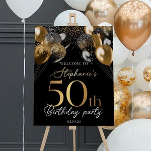 Birthday Welcome Sign, Black and Gold Birthday Sign for Easel, Custom Birthday Sign, Any Age, 50th Birthday Sign, Personalized Birthday Sign