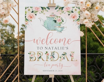 Bridal Tea Party Welcome Sign, Bridal Shower Welcome Sign, Tea Party Bridal Shower Sign, Pink Bridal Shower Decor, Custom Bridal Shower Sign